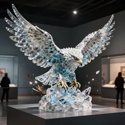 ice and fire being thrown around in the shape of a hawk by magic, museum sculpture, 4k, high quality photograph, award-winning