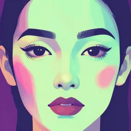 a closeup of a face, depressed in retro colors, synthwave style, 2d digital vector art