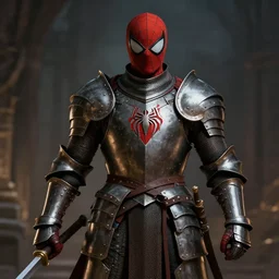 medieval knight spiderman. fantasy art, heavy armor. dramatic lighting. warrior.