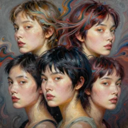 fantastic amateur attractive beautiful asian women with short hair into fluid infinity variations of colours mass, close - up, piotr jablonski, jeff dekal, jeff simpson, intricate details, hyperrealistic oil painting on canvas, deep depth field, hd, hdr, 4 k, 8 k