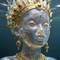 hyperrealistic cinematic half underwater scene very expressive! translucent elegant african goddess, gold jewerly, highly detailed face, digital art masterpiece, aykut aydogdu zener, dramatic volumetric light, long shot, low angle uhd 8 k, sharp focus