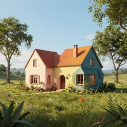 a beautiful surreal house in a serene landscape, by jean delville, by edmund dulac, by jean giraud, by ellen jewett, landscape photography composition, vivid colors, octane render, redshift render