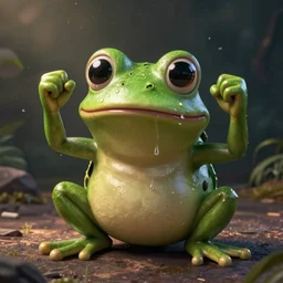 a madge - pepe - the - frog, looking more depressed than usual, quivering lips, fists in the air, sweat flying, cgi render, zbrush, octane, keyshot render