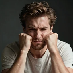 a man contemplating a difficult choice, visibly frustrated