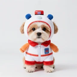 a cute puppy wearing an ambulance costume, Canon EOS R3, f/1.4, ISO 200, 1/160s, 8K, RAW, unedited, symmetrical balance, in-frame