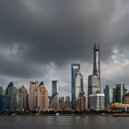 massive alien mountain shadowing skyline of shanghai 4 k
