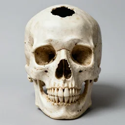 human skull with big hole on top