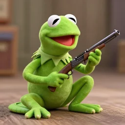 kermit the frog with a gun in his hand