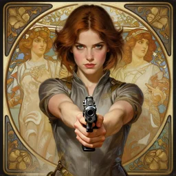 Adrianne Palicki as a beautiful young woman holding a pistol, science fiction, intricate, elegant, highly detailed, centered, digital painting, artstation, concept art, smooth, sharp focus, illustration, art by artgerm and donato giancola and alphonse mucha