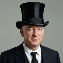 early 9 0 s computer graphics image of jezz bezos in a top hat