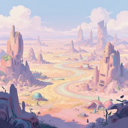 a scifi landscape matte painting by Dan Mumford, by Tokio Aoyama,trending on artstation,intricate,2d,4k,pastel colors