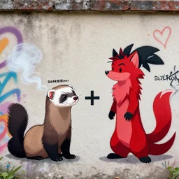 ( ( ( ( ferret * weasel * stoat ) * ( red + black ) ) / ( fursona ) ) + ( ( smoke / backing ) ) ) = ( wall + graffiti )
