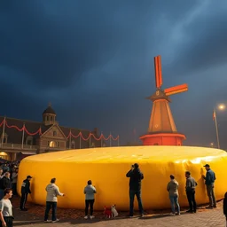 people celebrate world's largest dutch cheese, world record, highly detailed