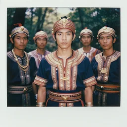 matte close - up portrait of tai smart warlords who assemble in the forest backlighting, ethnic costume, traditional decoration, elegant, loin cloth, highly detailed, 8 k, cinematic lighting, global illumination, ornate, super detailed, faded color polaroid, a colorized photo, colorized, # film, movie still