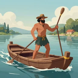 the ferryman steering a raft on the river styx, trending on artstation hq