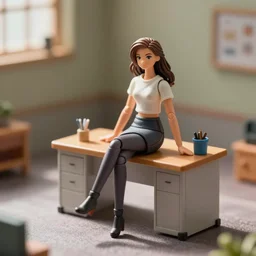 zendaya action figure sitting on a desk. extreme detail miniature tiltshift photography