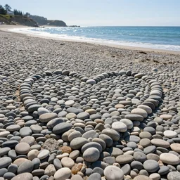 pebble beach in a sunny day, pebbles are shaped like hearts, award winning photography, 4K