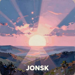 album cover artwork for JONSK designed by Mcbess. Pastel screen print. Thick paint. Cyberspace