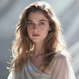 portrait of alison brie draped in light fabric ethereal delicate soft lighting, detailed by peter mohrbache