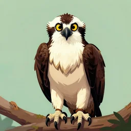 extremely detailed cartoon osprey looking directly into camera