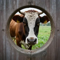 creepy picture of cow, viewed through the peephole