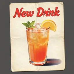 new drink ad, retro, 8 0 s, magazine, old paper, crumpled page