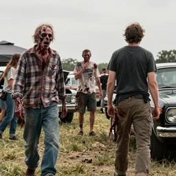 Highly detailed, photorealistic zombie tailgating, by Gregory Crewdson
