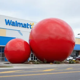 walmart with giant red spheres outside - n 4