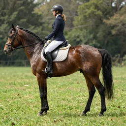 A horse riding on the back of a person. Reversed roles
