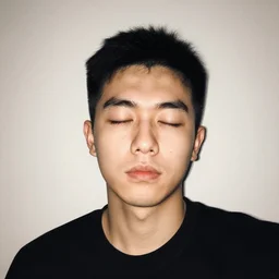 chinese man accidental selfie with flash on, eyes closed