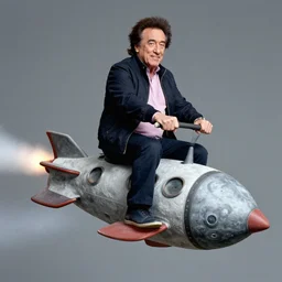 Danny Devito riding a moon rocket painted by Dan Hillier