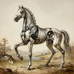 a high definition mechanical horse anatomy, leonardo da vinci sketch, digital art, landscape painting, trending on artstation, masterpiece