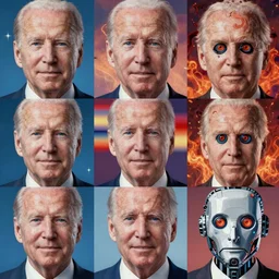 portrait mosaic of joe biden with robot eyes, 4k, intricate details, digital, between heaven and hell