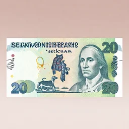 a espiritual design of a Selknam money bill with the numeral value of 20, with aboriginal design and illustrations of Patagonian animals and vegetation by Goya , Elegant clean design, with well-defined edges and lines, clear figures, ink, sharp contrast, symetrical, whole bill framed, scanned 2400 dpi