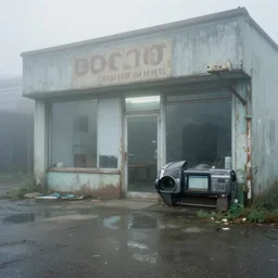 Beautiful cameraphone 2000s, liminal  soft Photograph of foggy  abandoned Store with water on the floor