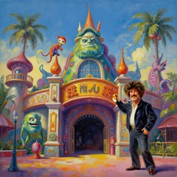 bob ross grunge painting of the entry of an amusement park, monster and horror theme. monster theme, detailed, elegant, intricate, 4 k,