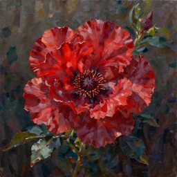 deco oil painting of a red flower by jeremiah ketner