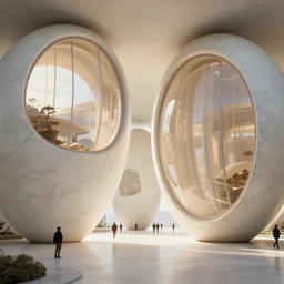 the inside of a stone marble sculpture monument by tim blandin and arthur haas and bruce pennington and john schoenherr, big pods, big windows architecture by zaha hadid, octane render, warm colour scheme, white, cinematic, scenery, cgsociety, modernism, futuristic, trending on artstation, sci - fi, high detail, high quality, close up angle, people walking