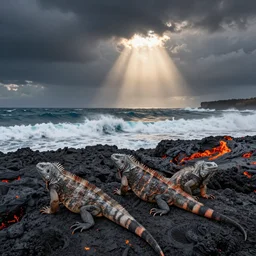 obsidian, lava, iguanas, ocean breaking waves, national geographic, discovery, professional nature photography