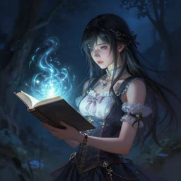 a girl from final fantasy live action, holding a book and casting a spell, evocative, mystical night, very very very very detailed, award winning, masterpiece digital painting by greg rutkowski, alex grey, artstation, 4 k wallpaper