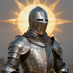 a medieval knight in front of the sun of a susnet, unique armor, detailed, intricate, close up, fantasy, by wlop, by ross tran, by andreas rocha, by krenz cushart