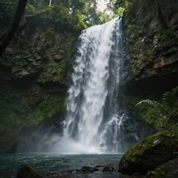 jungle cave waterfall, volumetric lighting, rtx on, washed out colors, an award winning digital render, beautiful, ultradetailed, great composition, depth of field