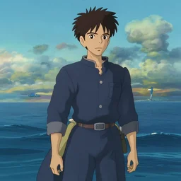 ocean, male, in the style of studio ghibli, j. c. leyendecker, greg rutkowski, artgerm