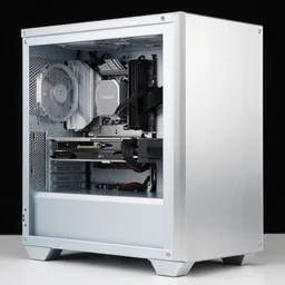 realistic photo of computer case, model equipment gadget, made of stainless steel, sand blasted wood, white clay and black wires 1 9 9 0, life magazine report photo, natural colors, metropolitan museum collection