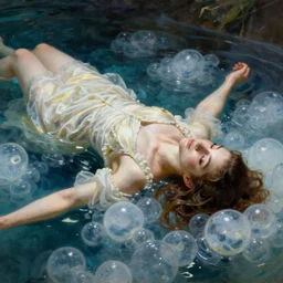 ophelia painting, john everette millais. woman floating in pool of orbeez