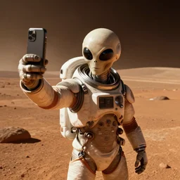 alien taking a selfie on mars, dramatic lighting, cinematic, establishing shot, extremly high detail, photorealistic, cinematic lighting, artstation, style by James Gurney