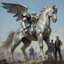 a giant statue pegasus mecha, tim hildebrandt, wayne barlowe, bruce pennington, donato giancola, trending on artstation, cinematic composition, beautiful lighting, hyper detailed, 8 k, oil on canvas