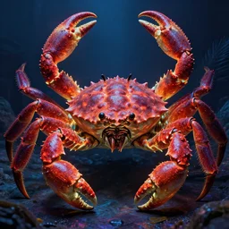 photorealistic crab demon in the style of michael whelan and gustave dore. hyperdetailed photorealism, 1 0 8 megapixels, amazing depth, glowing rich colors, powerful imagery, psychedelic overtones, 3 d finalrender, 3 d shading, cinematic lighting, artstation concept art