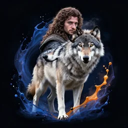 dire wolf jon snow game of thrones splash art graphic design color splash high contrasting art, fantasy, highly detailed, art by greg rutkowski