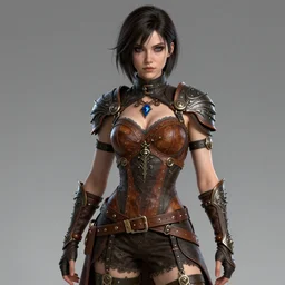rogue, fantasy ornate leather bandit outfit!!! beautiful and athletic short hair female!! gorgeous face and eyes!! character concept art, sharp focus, octane render! unreal engine 5! highly rendered!! trending on artstation!! detailed linework!! illustration by chie yoshii, artgerm, and wlop